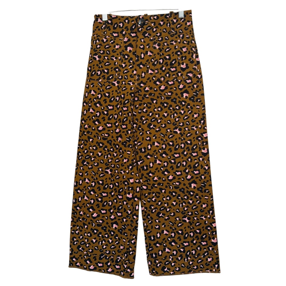 Maeve Anthropologie Colette Leopard Print Wide Leg Pants Brown Pink 24